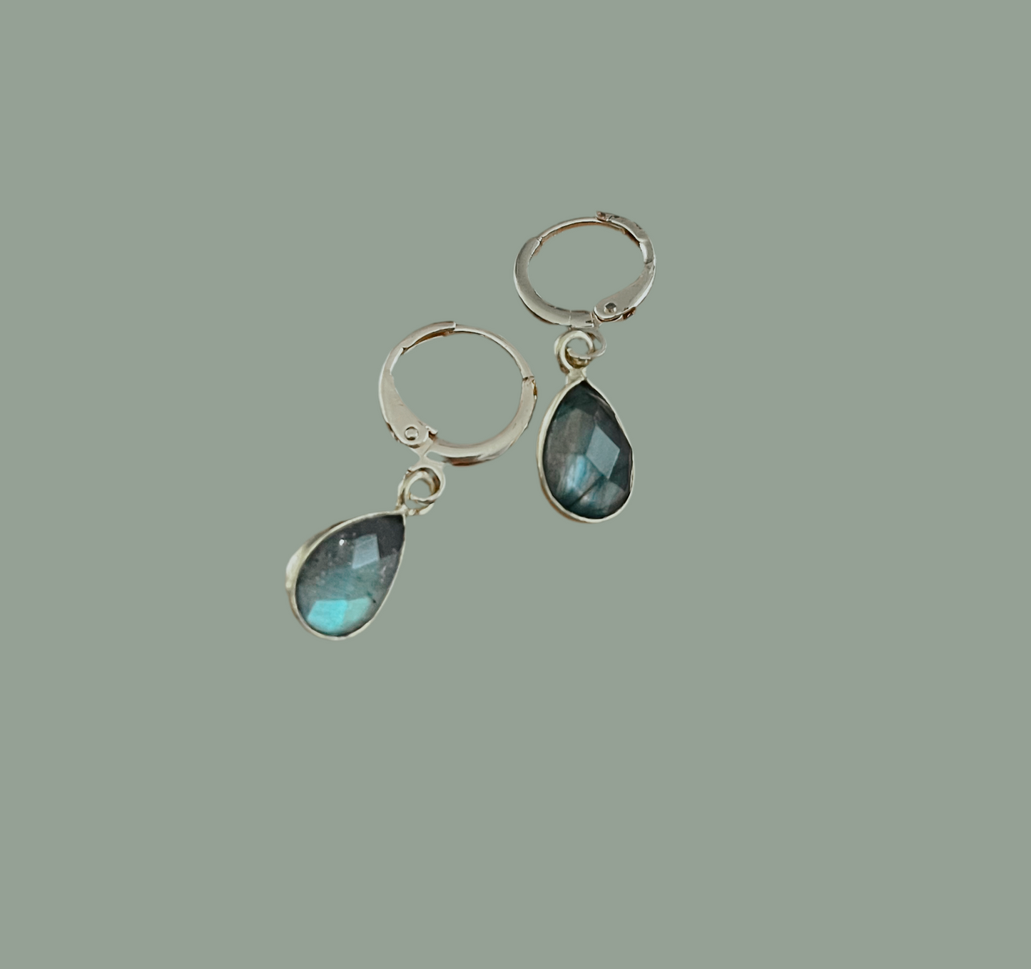 Labradorite Teardrop Huggies